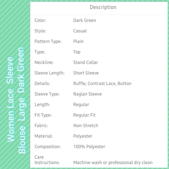 women Lace Sleeve Blouse Large Dark Green - Picture 2 of 9